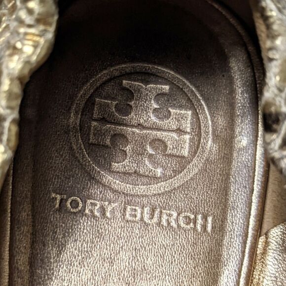 TORY BURCH Reva Gold Snakeskin Print Leather Ballet Flats 11 - Picture 9 of 11